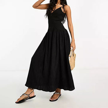 Women's Summer V-Neck Suspension Suspension Suspension Sumley Sumley High Waist Temperament Dress